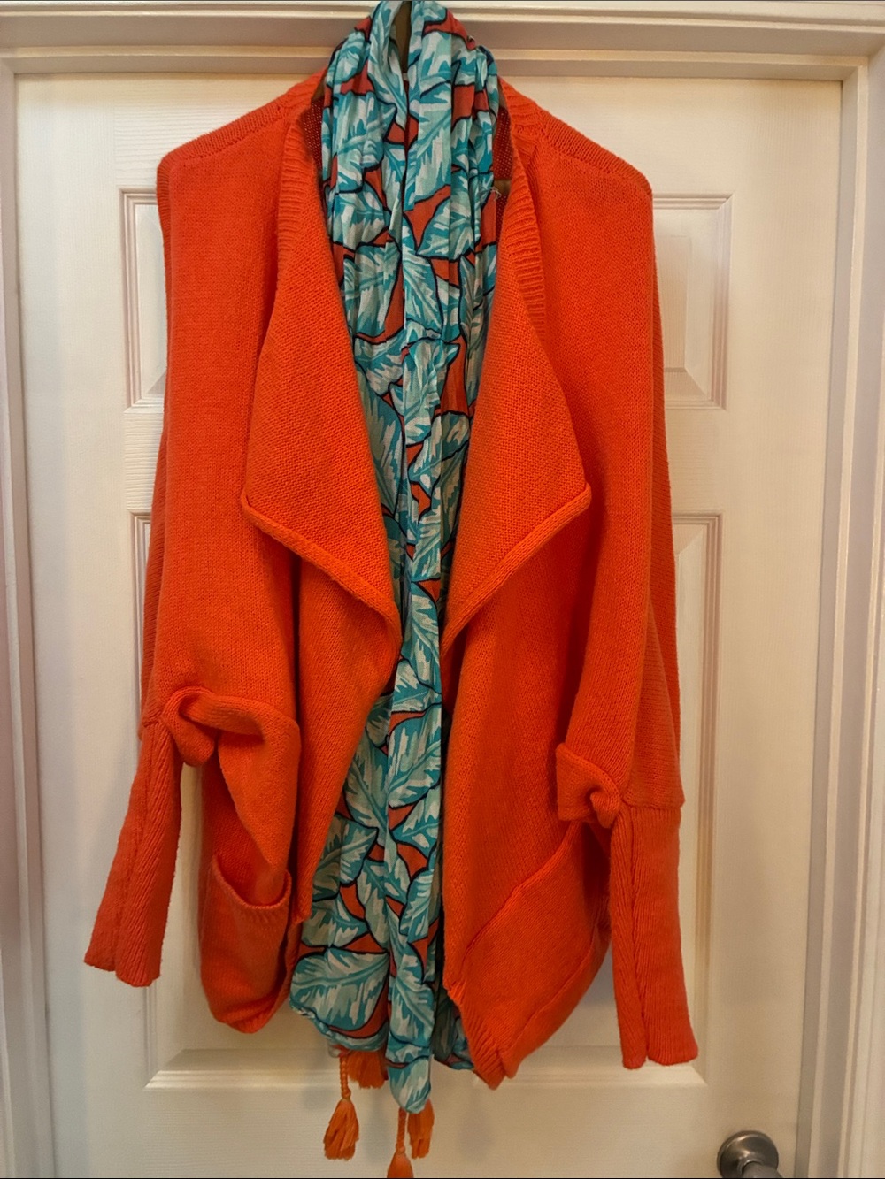 Women's NWOT Orange Open-Front Sweater Cardigan & Coordinating Scarf 2X/3X